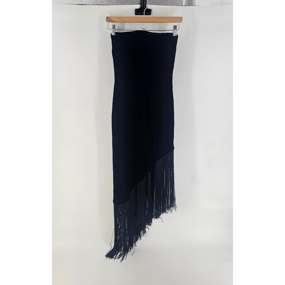 VTG Ralph Lauren Black Label Silk Blend Velvet Dress 4 Fringe Asymmetrical HoCo